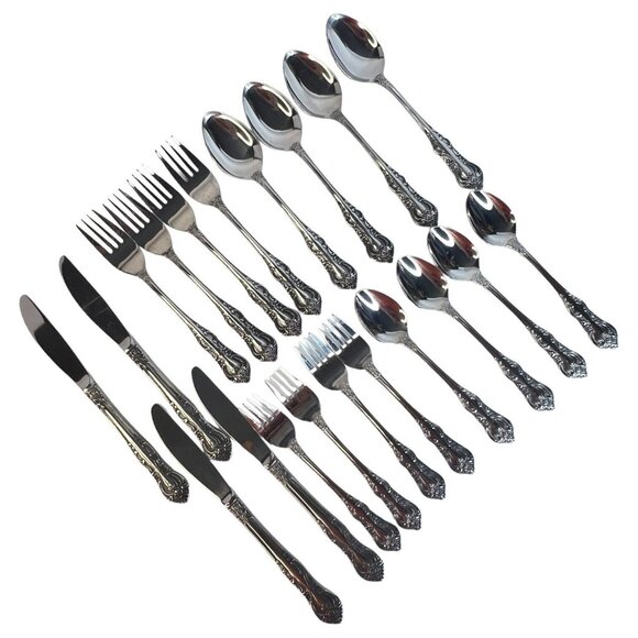 Castle Court Stainless Flatware CCS15 Flowers Roses Fork Spoon Knife 24 Pieces - Picture 1 of 14